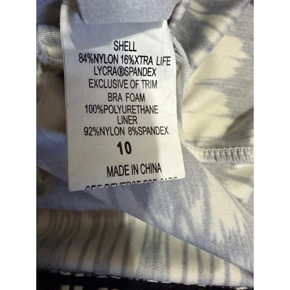 Badgley Mischka Womens Black White Ikat Print Tankini Swim Top Size 10 V-Neck